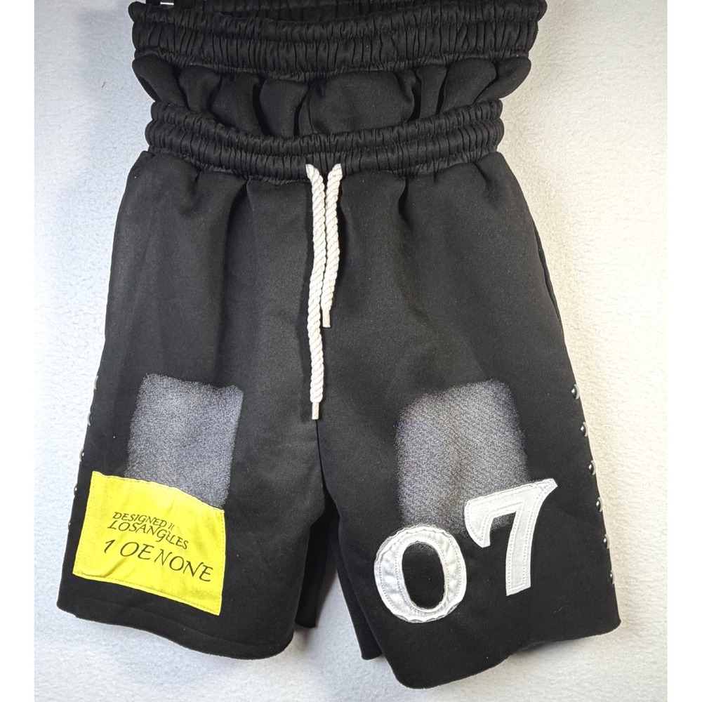 1 OE NONE Sweat Shorts Kids Medium Black Excellent Studded Graphic Streetwear